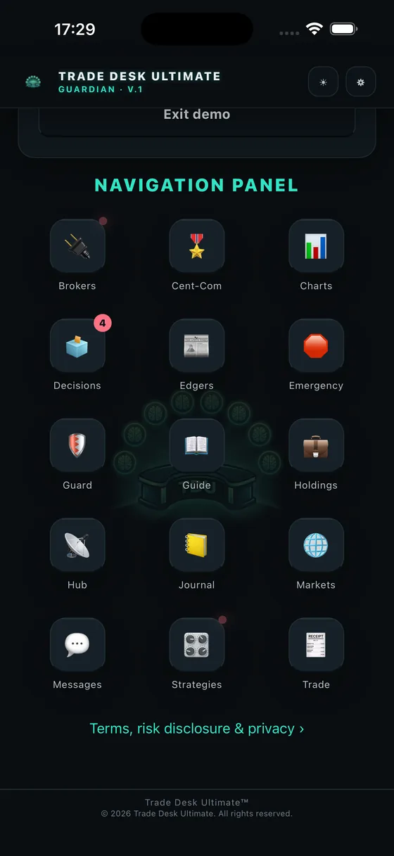 Trade Desk Ultimate navigation panel on iPhone